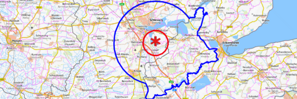 Kartenausschnitt mit eingezeichneten Sperrzonen